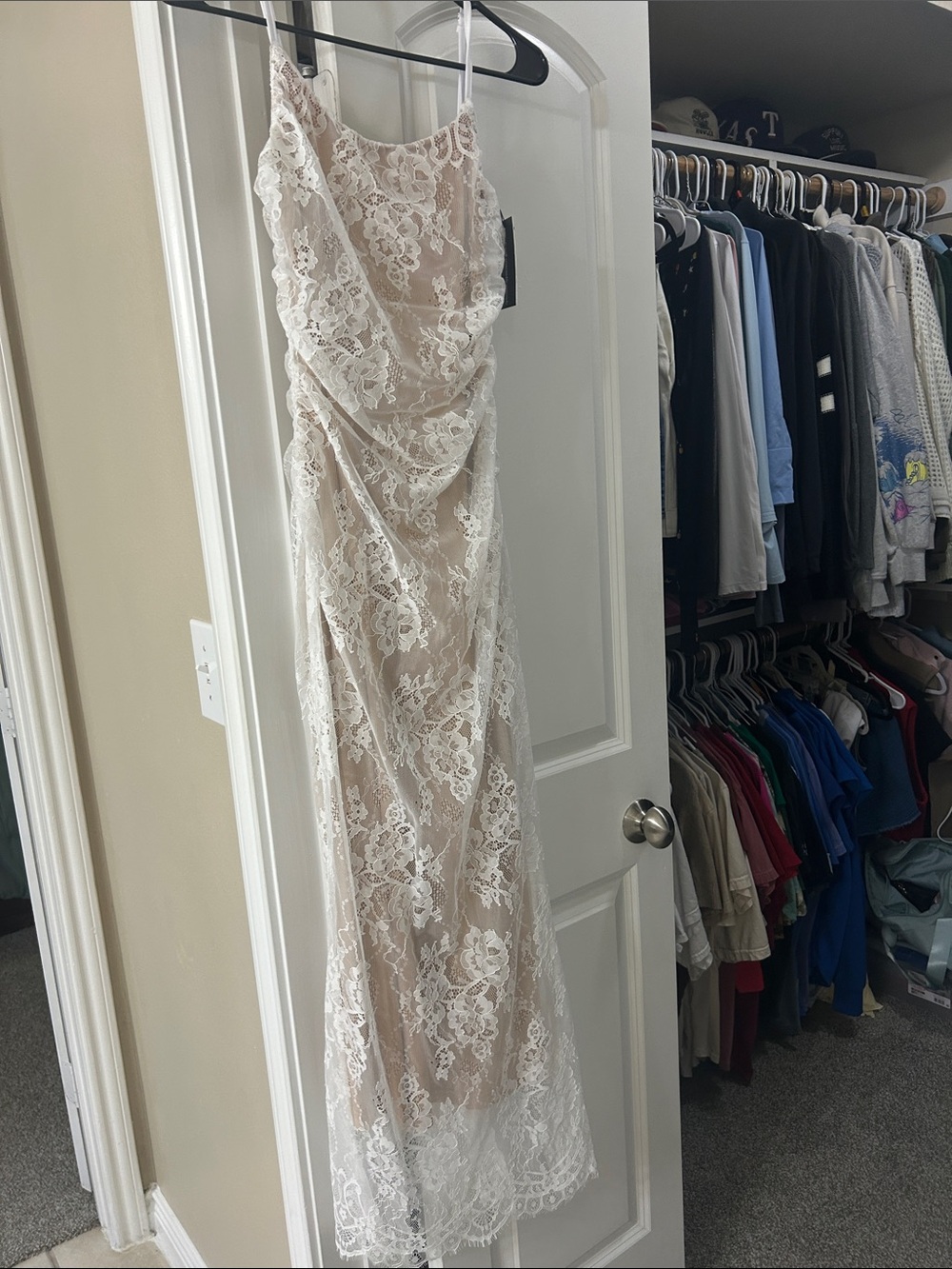 Elegant White Lace Overlay Slip Dress